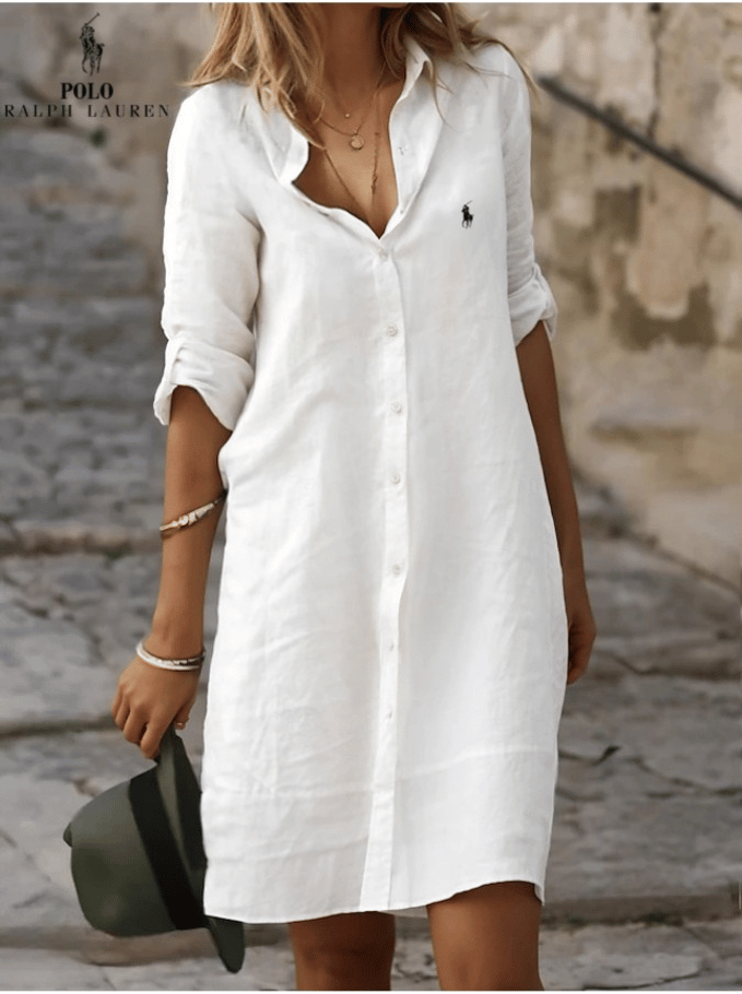 RALPH LAUREN - Hemdkleid aus Baumwolle und Leinen mit lockerem Schnitt